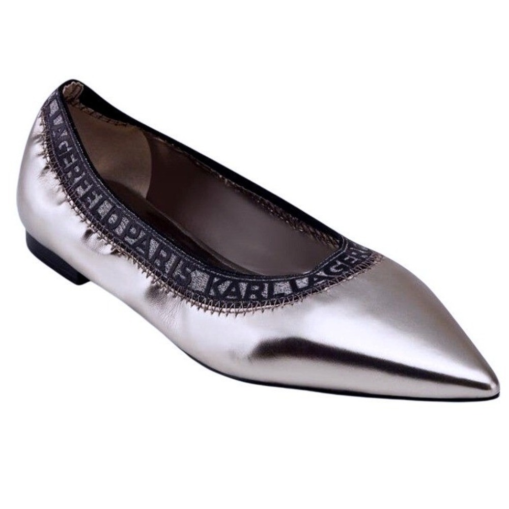 NIB Karl Lagerfeld Paris Vinette Ballet Flat 6.5 Pewter Metallic Pointed Toe
